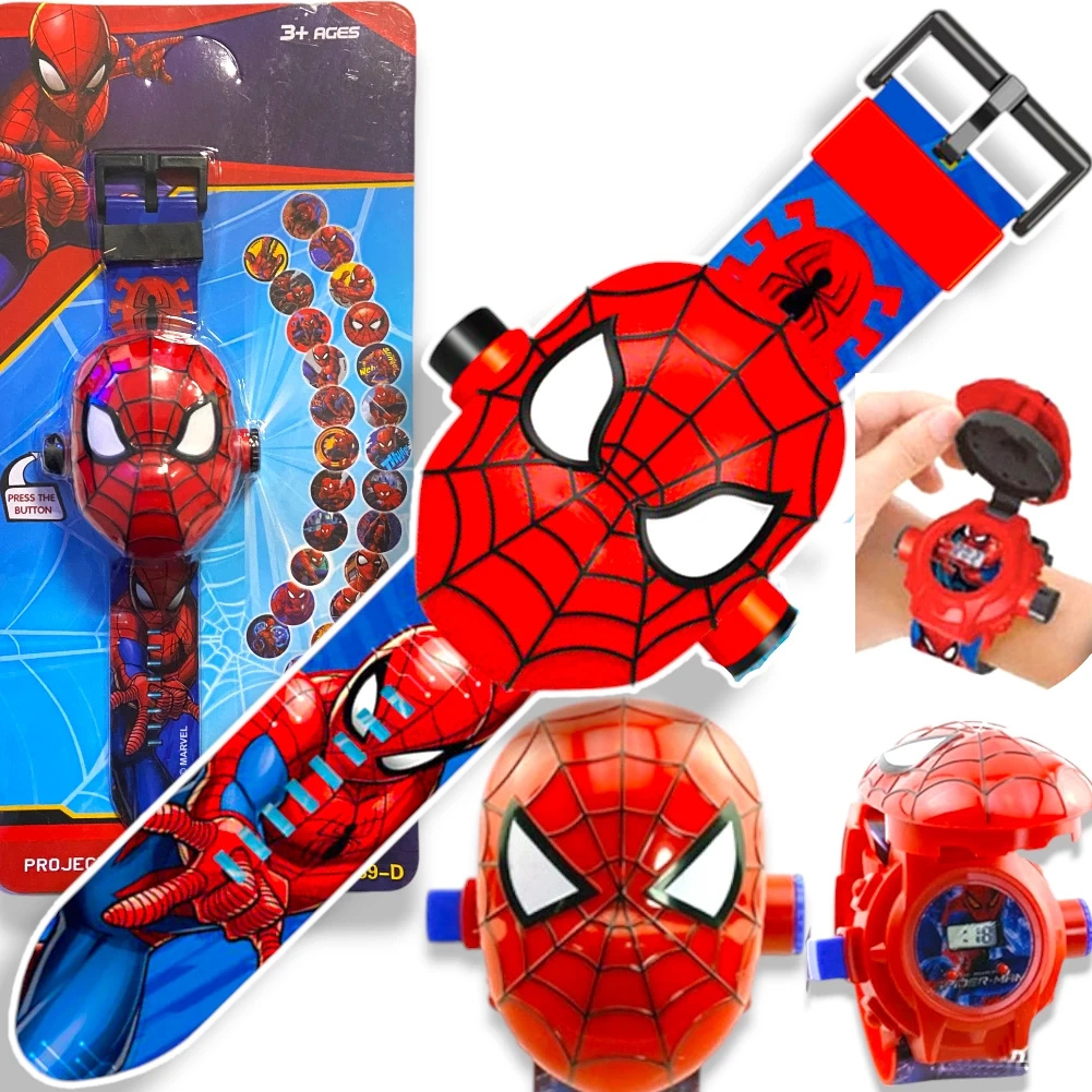 ZEGAREK 3D Z PROJEKTOREM SPIDERMAN CZŁOWIEK PAJĄK WYŚWIETLA OBRAZKI FIGURKA