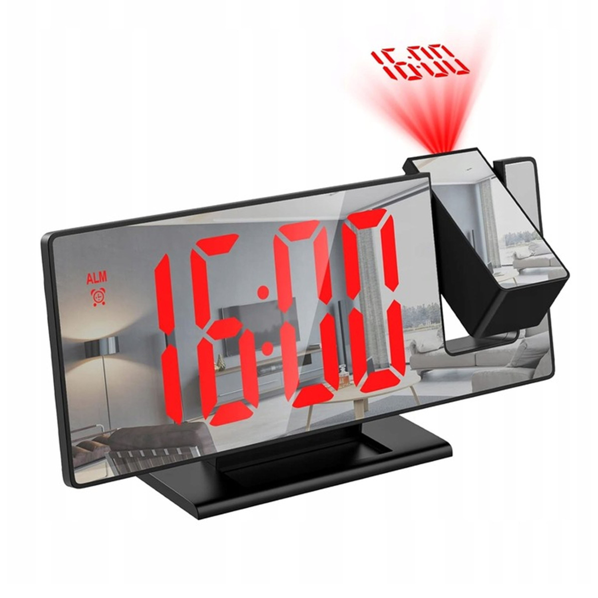 BUDZIK ZEGAR ELEKTRONICZNY GŁOŚNY Z PROJEKTOREM LED STOJĄCY CYFROWY DATA