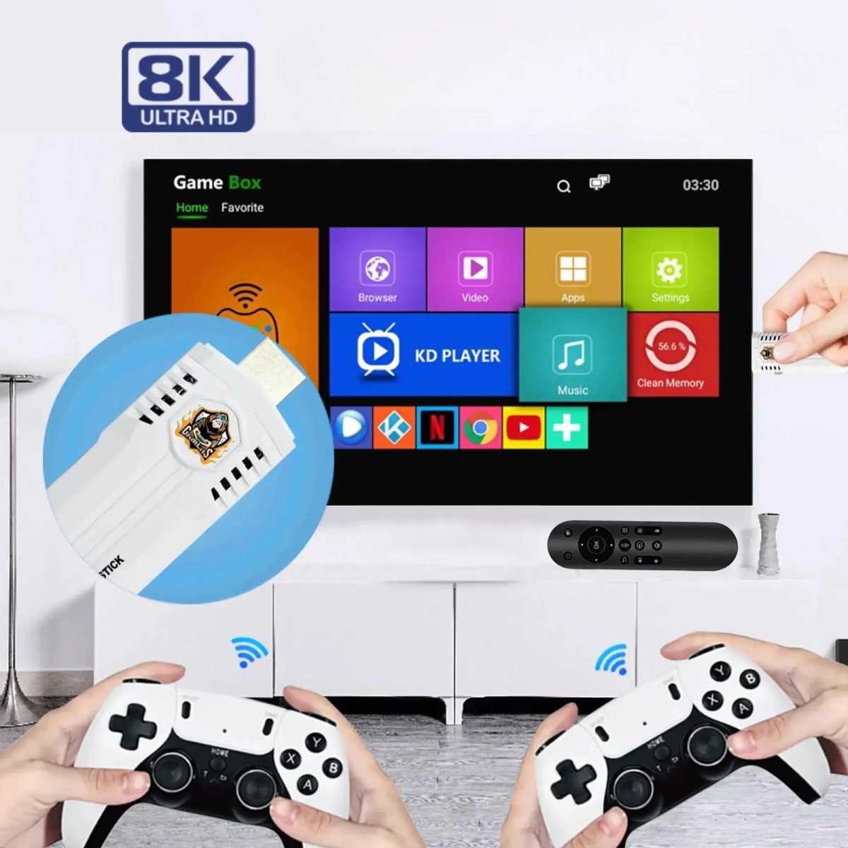 PRZENOŚNA KONSOLA RETRO HDMI 8K EMULATOR GRA 2 PADY 20000 GIER ANDROID TV