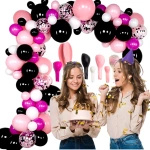 BALONY RÓŻOWO CZARNA GIRLANDA BALONOWA CZARNE RÓŻOWE FUKSJA KONFETTI 95el