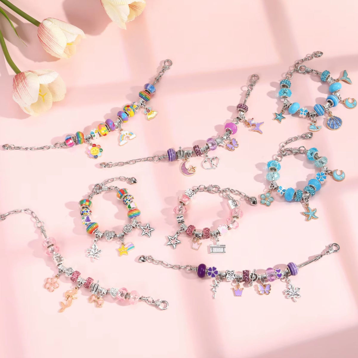 Zestaw do Robienia Bransoletek Koraliki Biżuterii Prezent Zawieszki Kuferek - FIOLETOWY