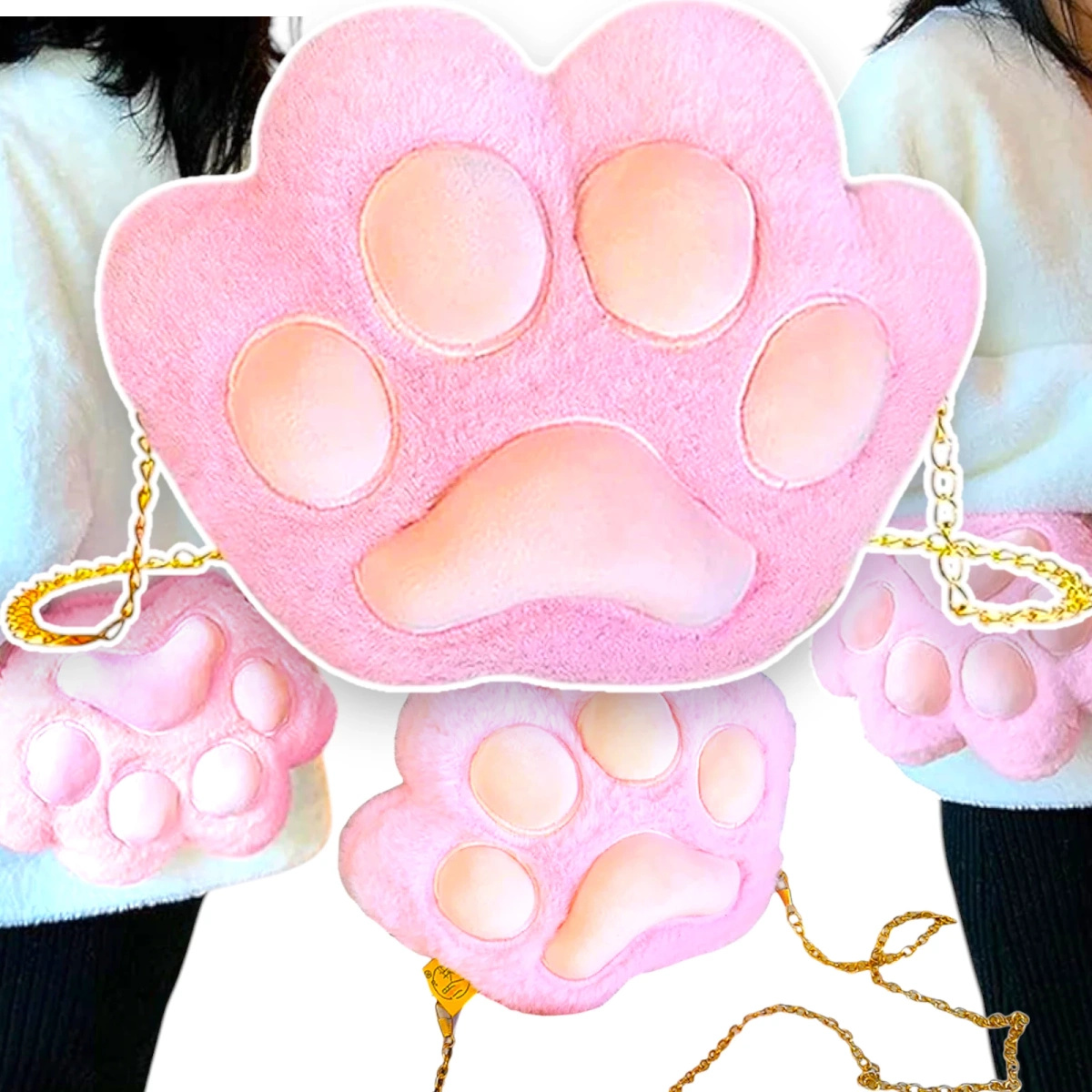 PLUSZOWA TOREBKA KOCIA ŁAPKA ŁAŃCUSZEK TORBA FUTRZANA ŁAPKA MIĘKKI PLUSZAK