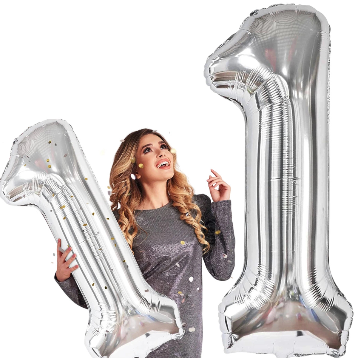 BALON FOLIOWY CYFRA 1 SREBRNY NA URODZINY JUBILEUSZ URODZINOWY 80cm