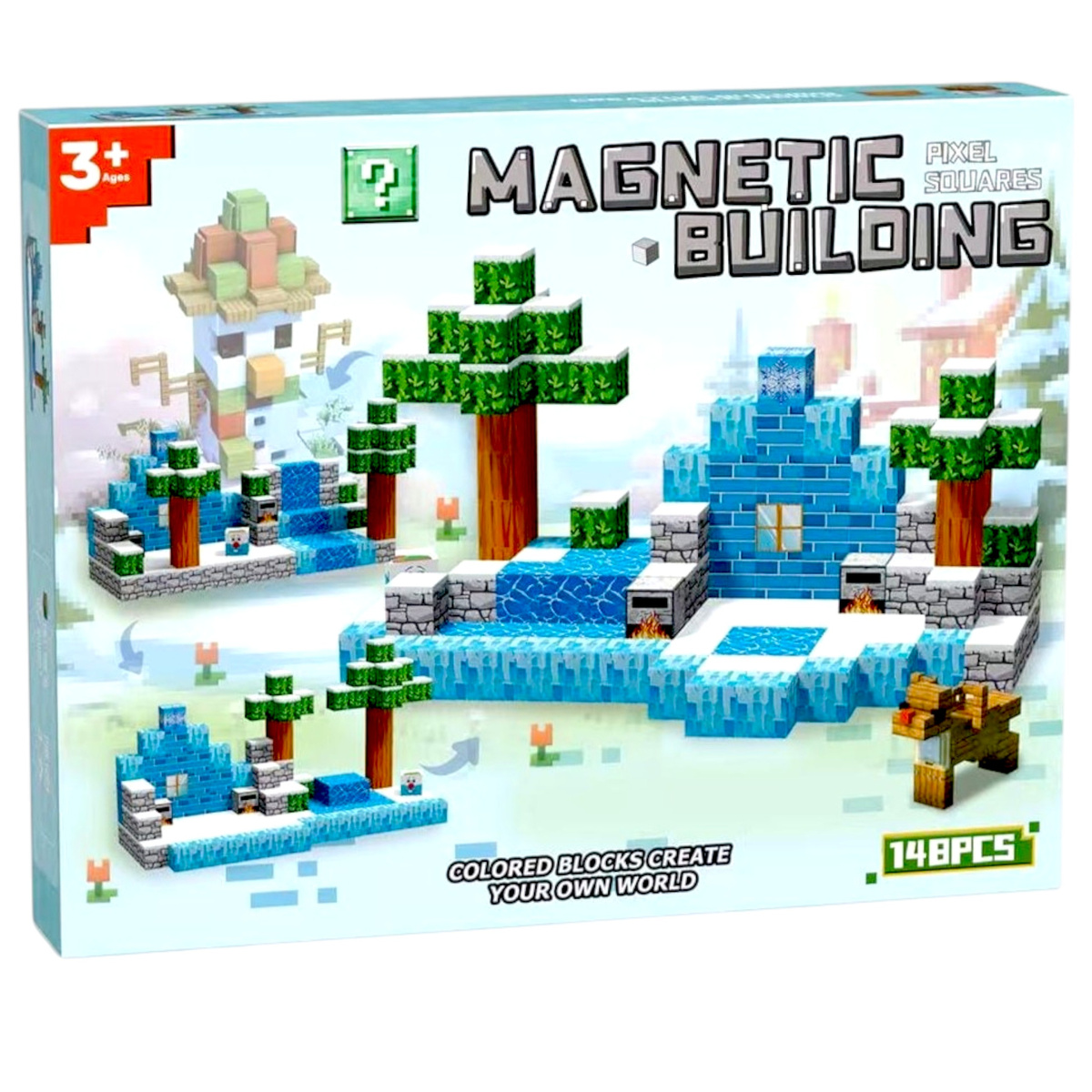 KLOCKI MAGNETYCZNE SZEŚCIANY PIXELE 148 ELEMENTÓW ZIMOWA KRAINA MARZEŃ XXL