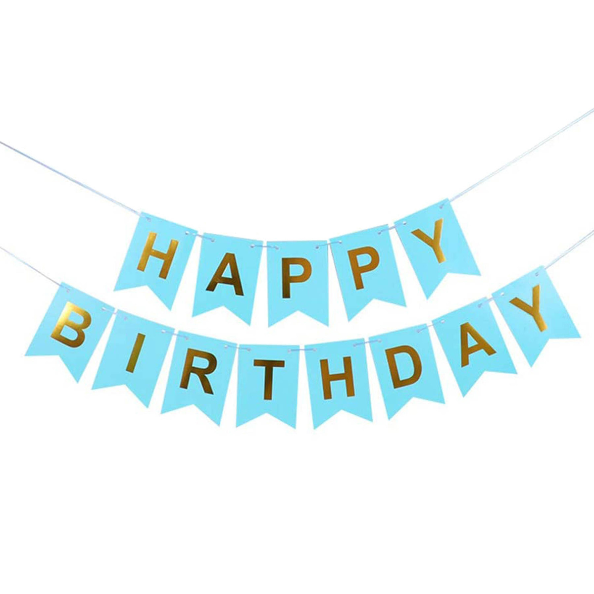 GIRLANDA URODZINOWA Z NAPISEM HAPPY BIRTHDAY BŁĘKITNA ZŁOTE NAPISY 200cm