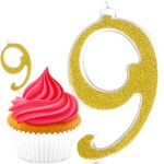 ŚWIECZKA URODZINOWA NA TORT CYFRA 9 ZŁOTA Z BROKATEM NA 9 URODZINY