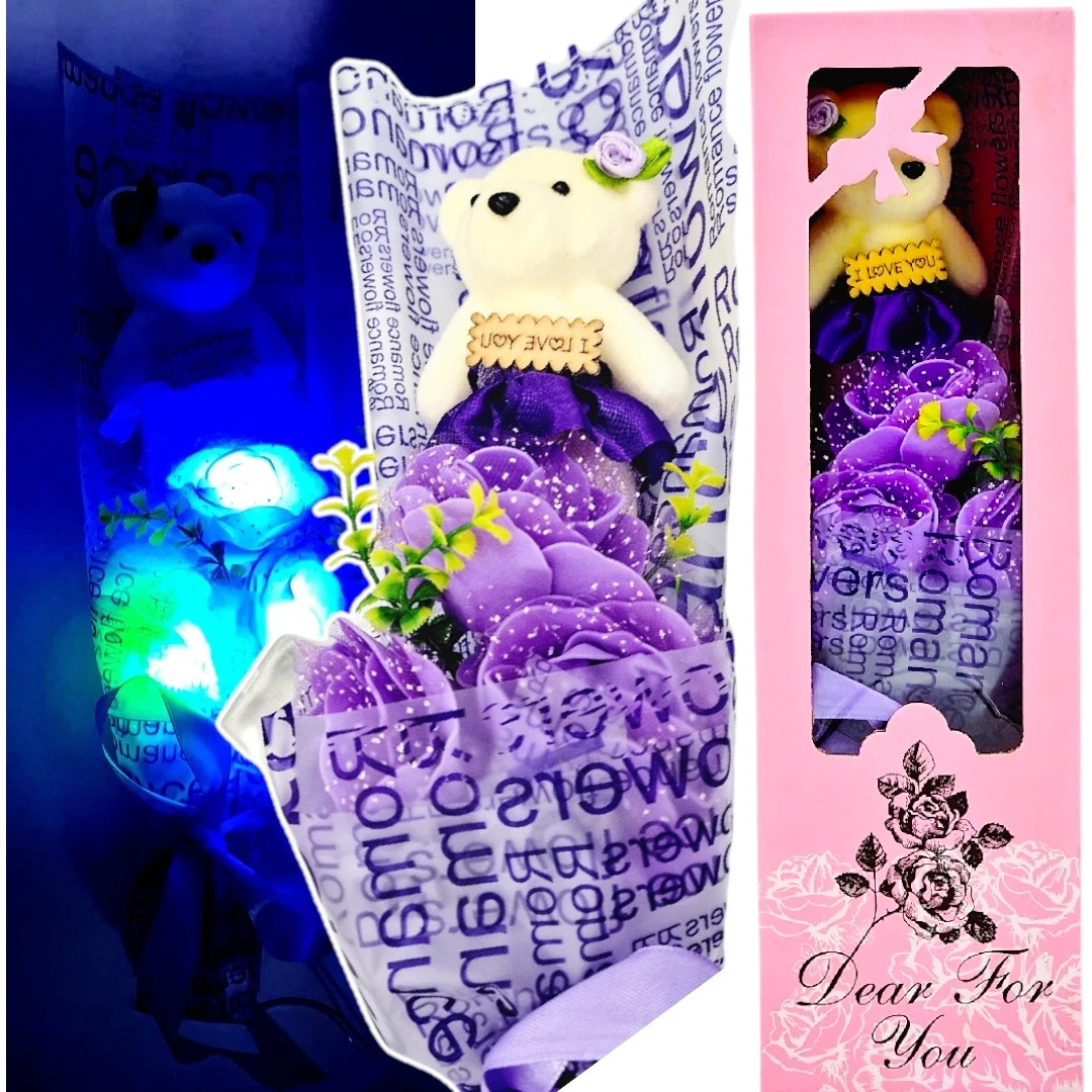 ZESTAW PREZENTOWY NA WALENTYNKI PREZENT 3x WIECZNA RÓŻA MIŚ I LOVE YOU