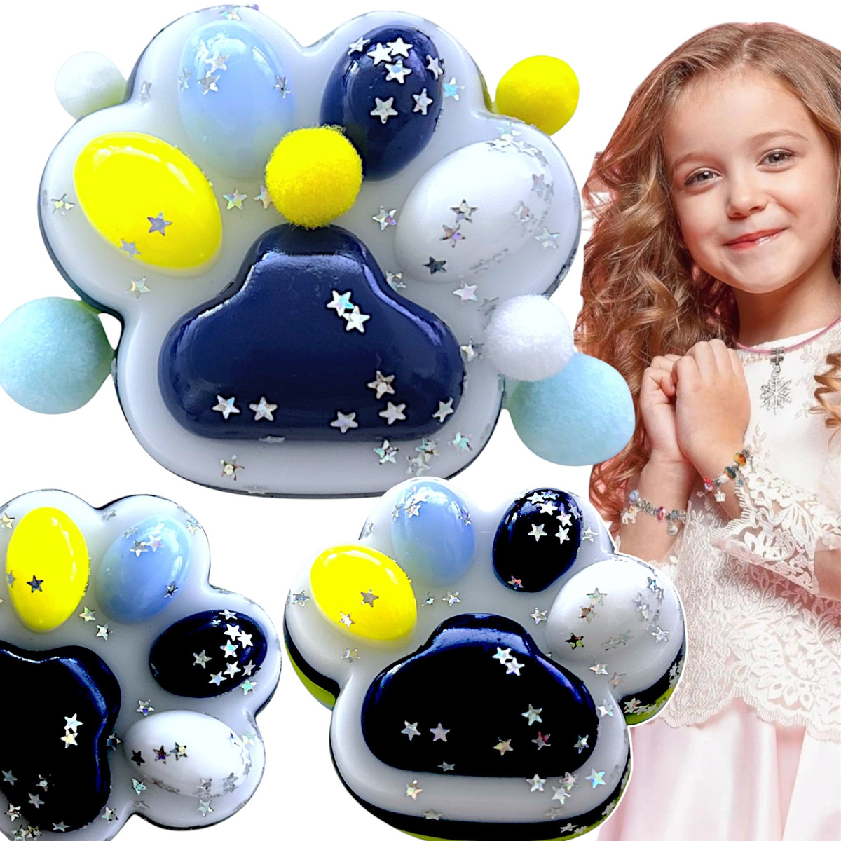 GNIOTEK ANTYSTRESOWY KOCIA ŁAPKA Z POSYPKĄ ZABAWKA SENSORYCZNA ANTYSTRESOWA