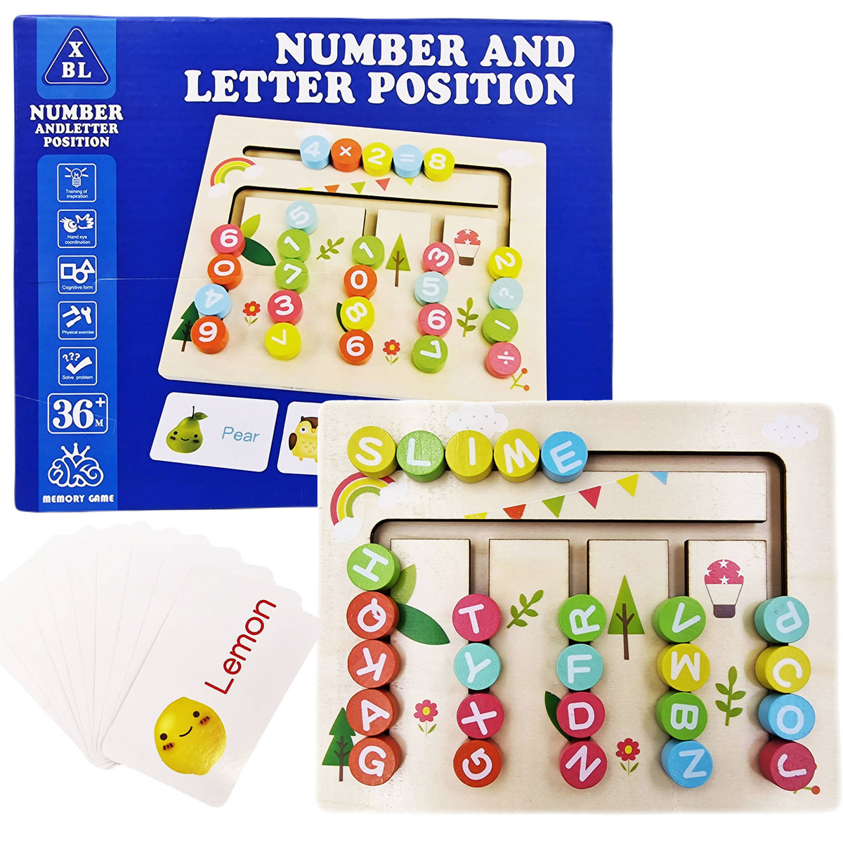 DREWNIANA GRA MONTESORRI MEMORY PAMIĘĆ UKŁADANKA LICZBY I LITERY KULKI