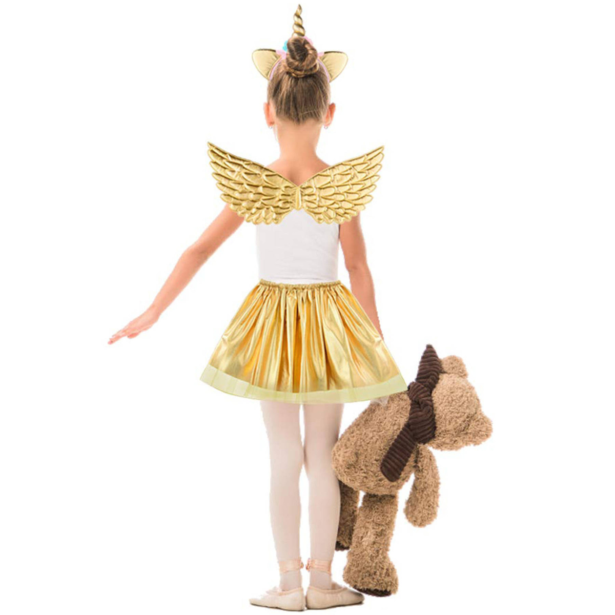 MAGICZNY STRÓJ JEDNOROŻEC DLA DZIEWCZNKI NA BAL SKRZYDŁA OPASKA SPÓDNICZKA