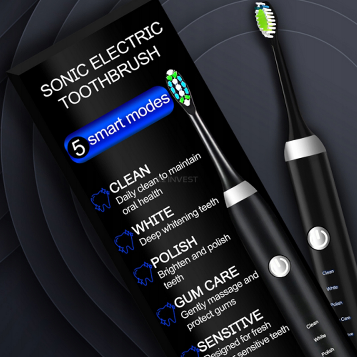 SZCZOTECZKA SONICZNA DO ZĘBÓW ELEKTRYCZNA WODOODPORNA 5 TRYBÓW IPX7 PREZENT
