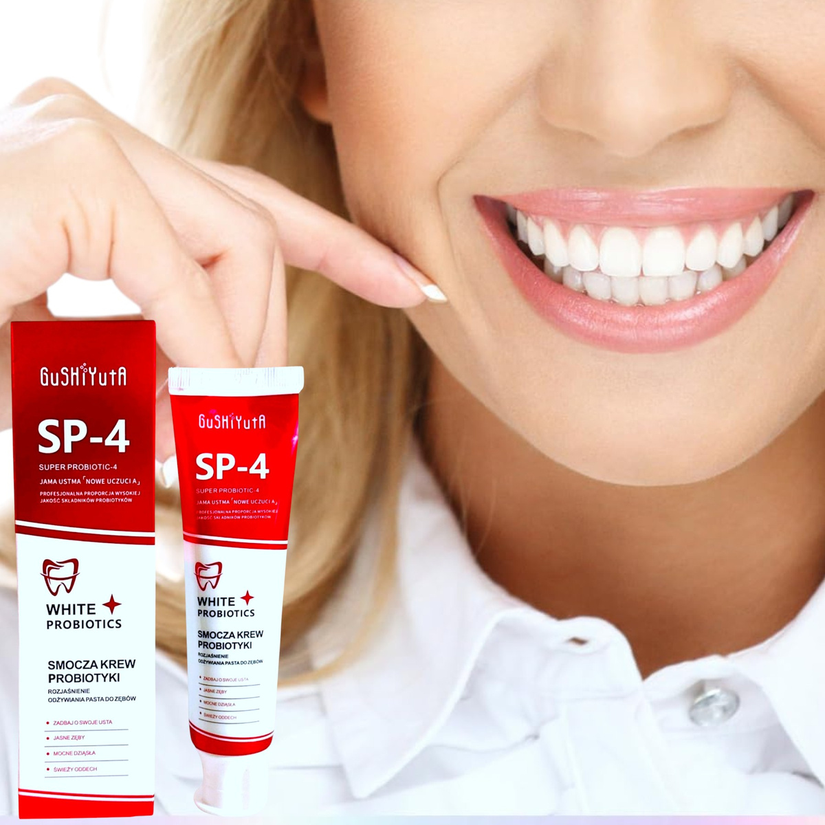 GUSHIYUTA WYBIELAJĄCA PASTA ZE SMOCZĄ KRWIĄ Z PROBIOTYKIEM 100g BEZ FLUORU