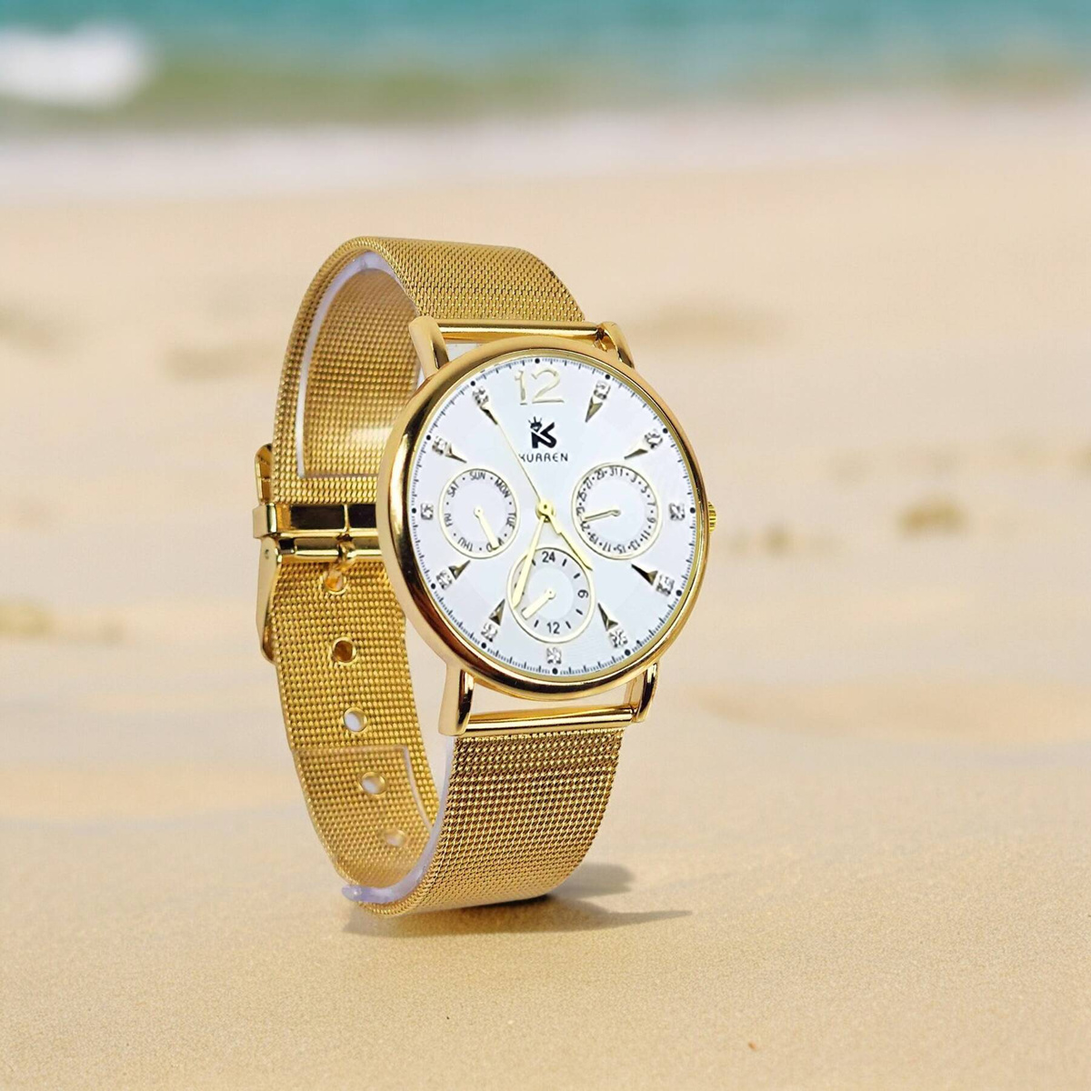 KLASYCZNY ELEGANCKI ZŁOTY ZEGAREK DAMSKI BRANSOLETA PREZENT NA CO DZIEŃ