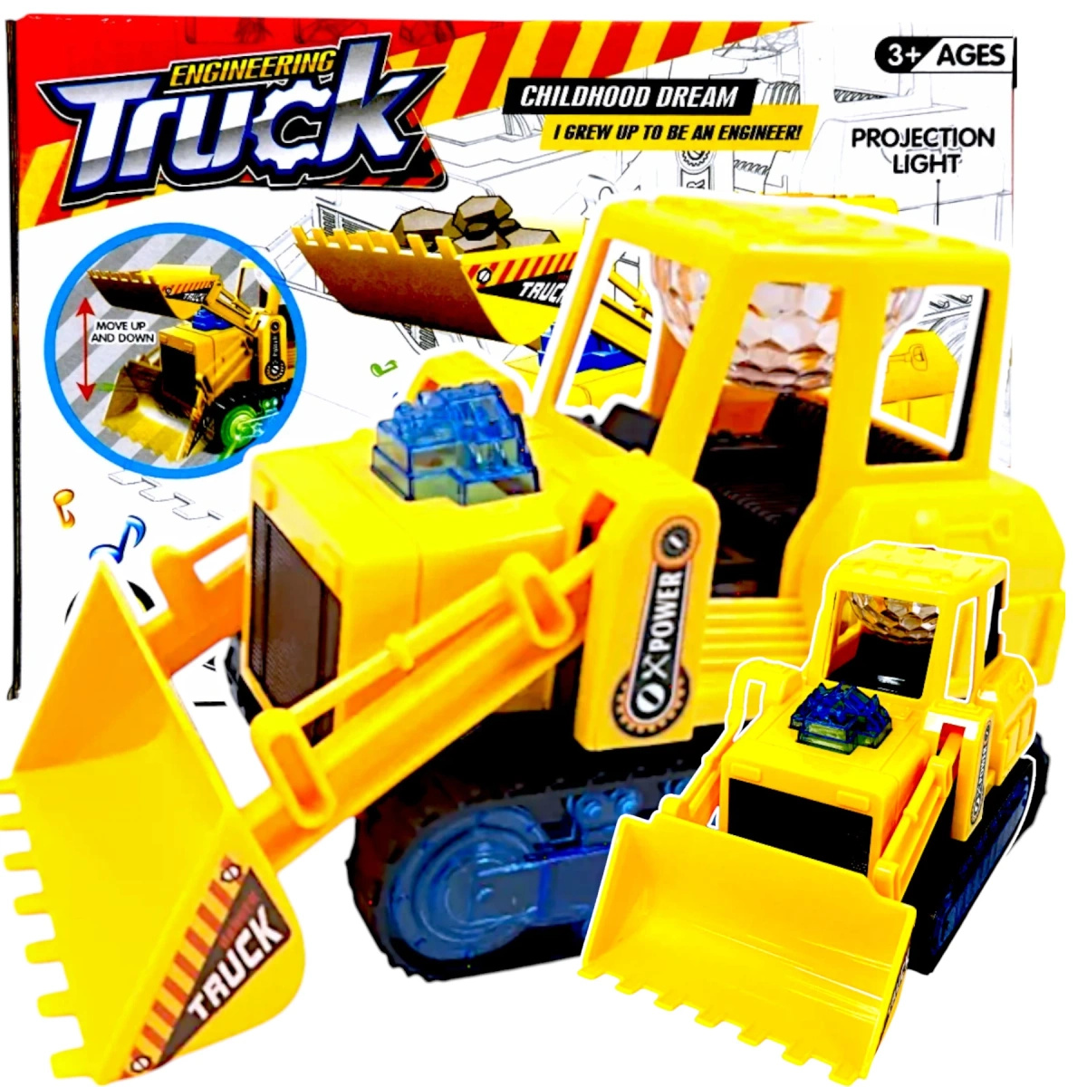 SPYCHACZ BULDOŻER KOPARKA ŚWIECI DŹWIĘK JEŹDZI MASZYNA BUDOWLANA DLA DZIECI