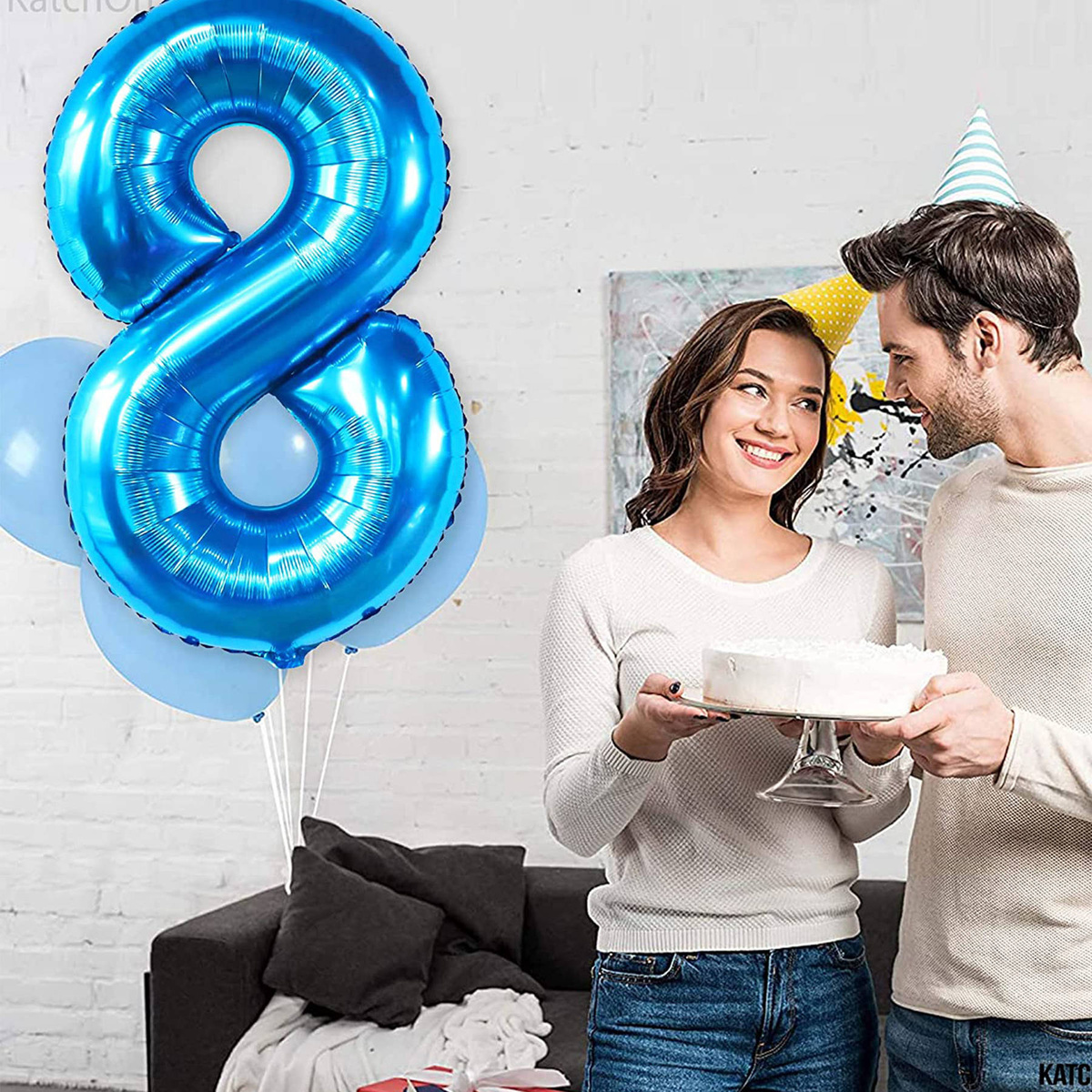 BALON FOLIOWY CYFRA 8 NIEBIESKI NA URODZINY IMPREZĘ JUBILEUSZ 100cm