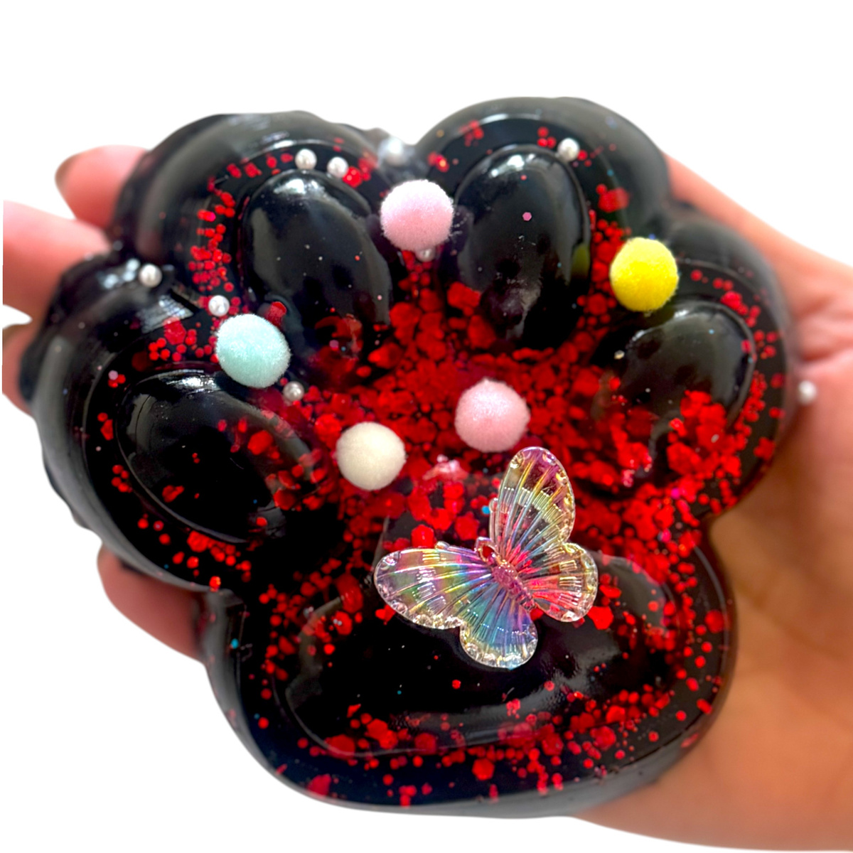 GNIOTEK ANTYSTRESOWY KOCIA ŁAPKA Z POSYPKĄ ZABAWKA SENSORYCZNA ANTYSTRESOWA