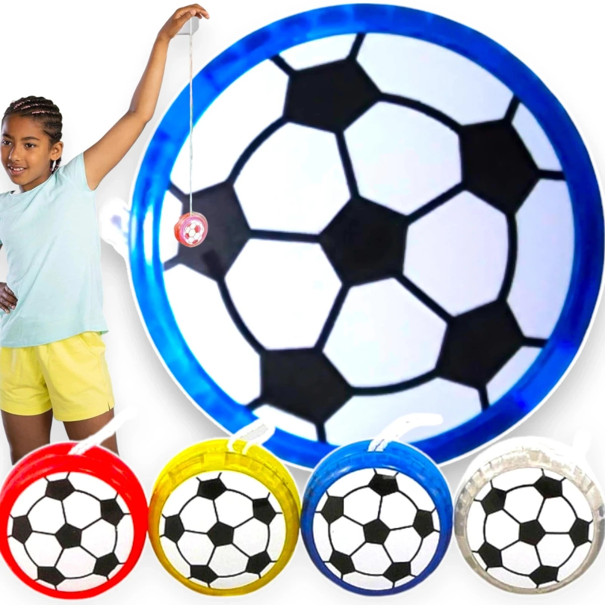 JOJO ŚWIECĄCE DO ZABAWY DLA DZIECI YOYO ŚWIECI TRIKI KOLOROWE PIŁKA NOŻNA