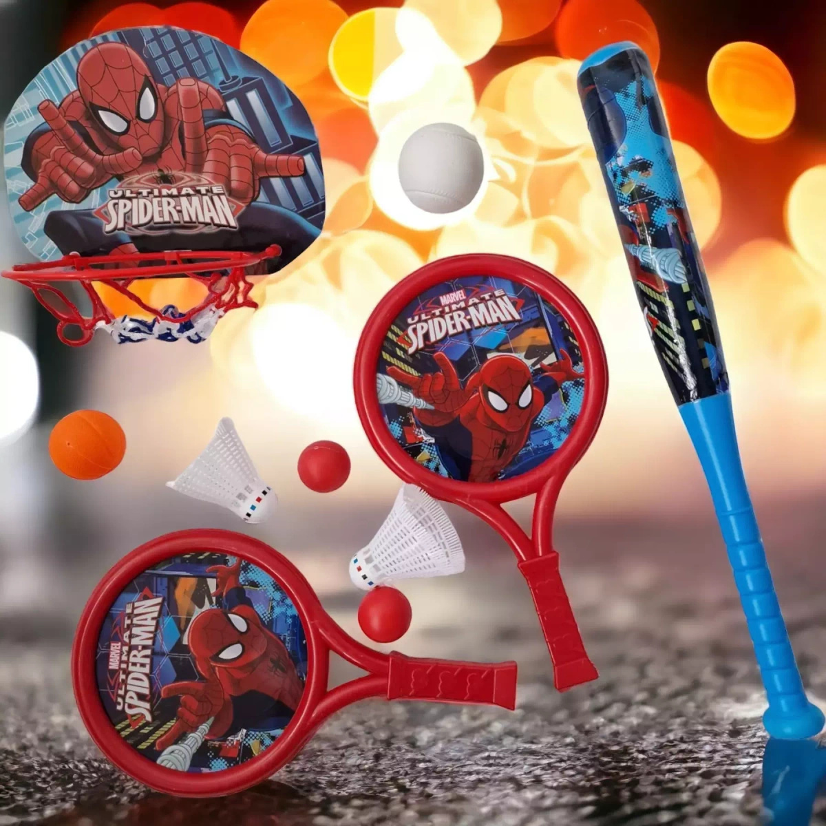 ZESTAW SPORTOWY 6w1 BASEBALL KOSZYKÓWKA RAKIETKI PIŁECZKI LOTKI KIJ ZABAWKI