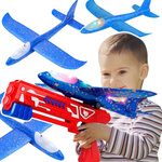 PISTOLET WYRZUTNIA SAMOLOTÓW ZE ŚWIATŁEM RZUTKA SAMOLOT STYROPIANOWY LED