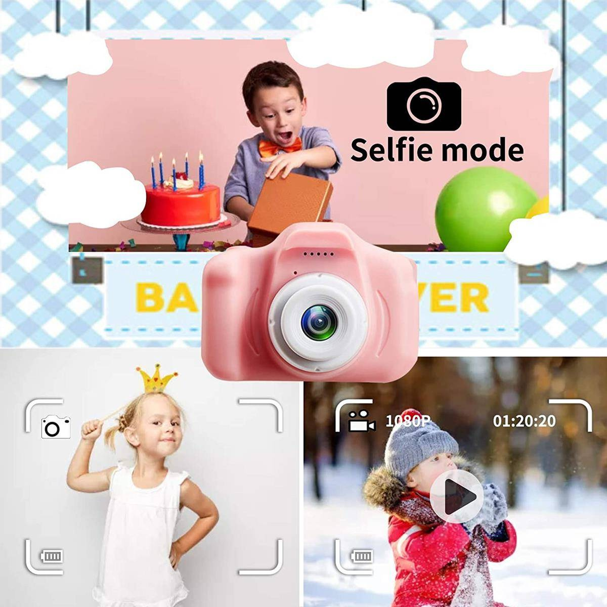 APARAT CYFROWY KAMERA DLA DZIECI FULL HD 1080p 1440p 3 MPX GRY ZESTAW SMYCZ