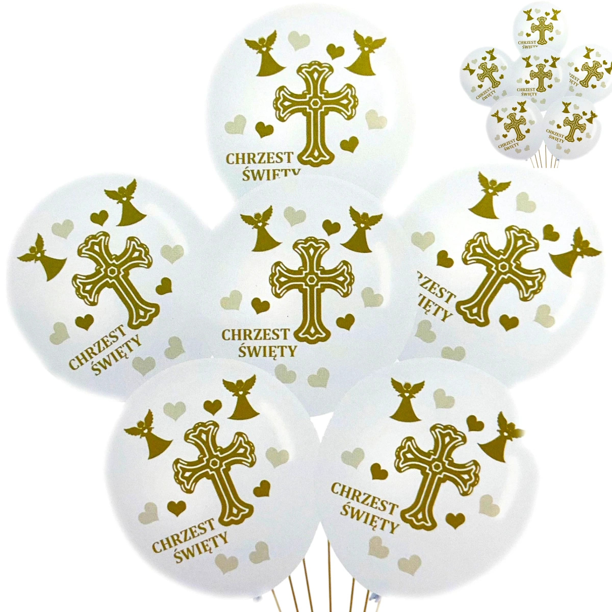 ZESTAW BALONÓW NA CHRZCINY BALONY NA CHRZEST ŚWIĘTY ZESTAW 6szt BIAŁO ZŁOTE