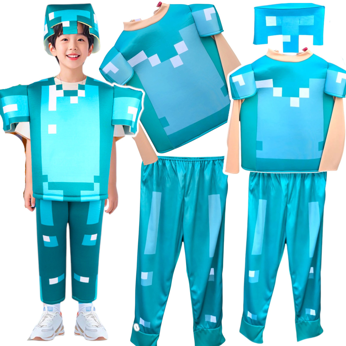 STRÓJ MINECRAFT PRZEBRANIE DLA CHŁOPCA STEVE DIAMENTOWY MASKA KOSTIUM BAL