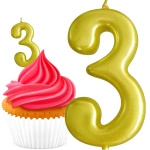 ŚWIECZKA URODZINOWA NA TORT CYFRA 3 ZŁOTA DEKORACJE URODZINOWE 6cm