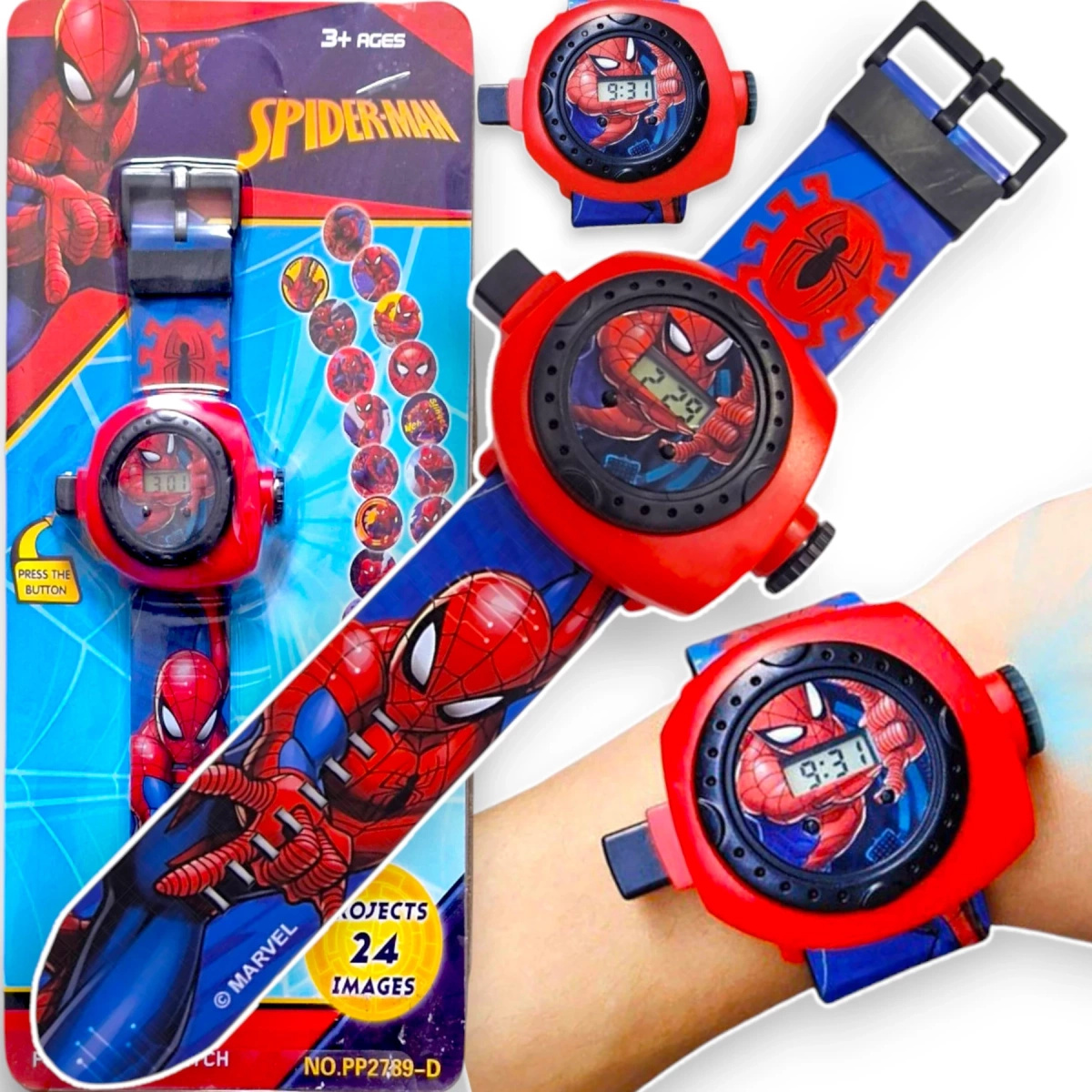 SPIDERMAN ZEGAREK 3D Z PROJEKTOREM CZŁOWIEK PAJĄK WYŚWIETLA OBRAZKI IKONY