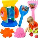 ZESTAW ZABAWEK DO ZABAWY W PIASKU 5w1 MŁYNEK GRABKI ŁOPATA FOREMKI NA PLAŻĘ
