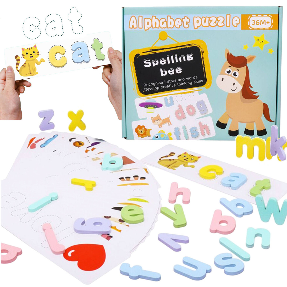 PUZZLE DREWNIANE UKŁADANKA NAUKA ANGIELSKIEGO DLA NAJMŁODSZYCH SŁÓWKA ABC