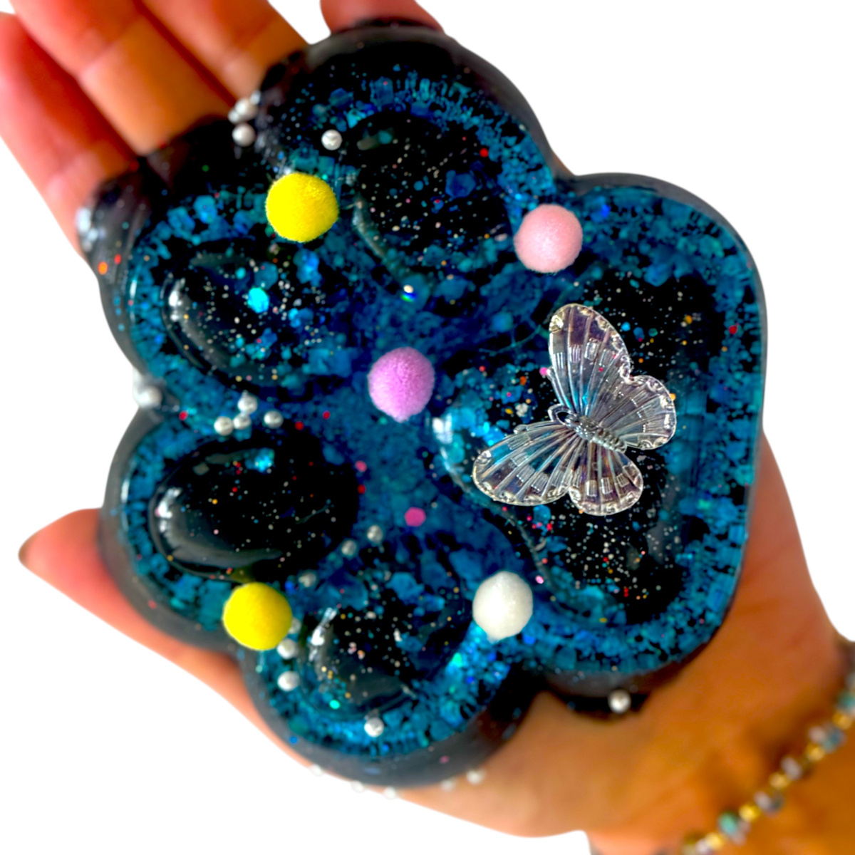 GNIOTEK ANTYSTRESOWY KOCIA ŁAPKA Z POSYPKĄ ZABAWKA SENSORYCZNA ANTYSTRESOWA