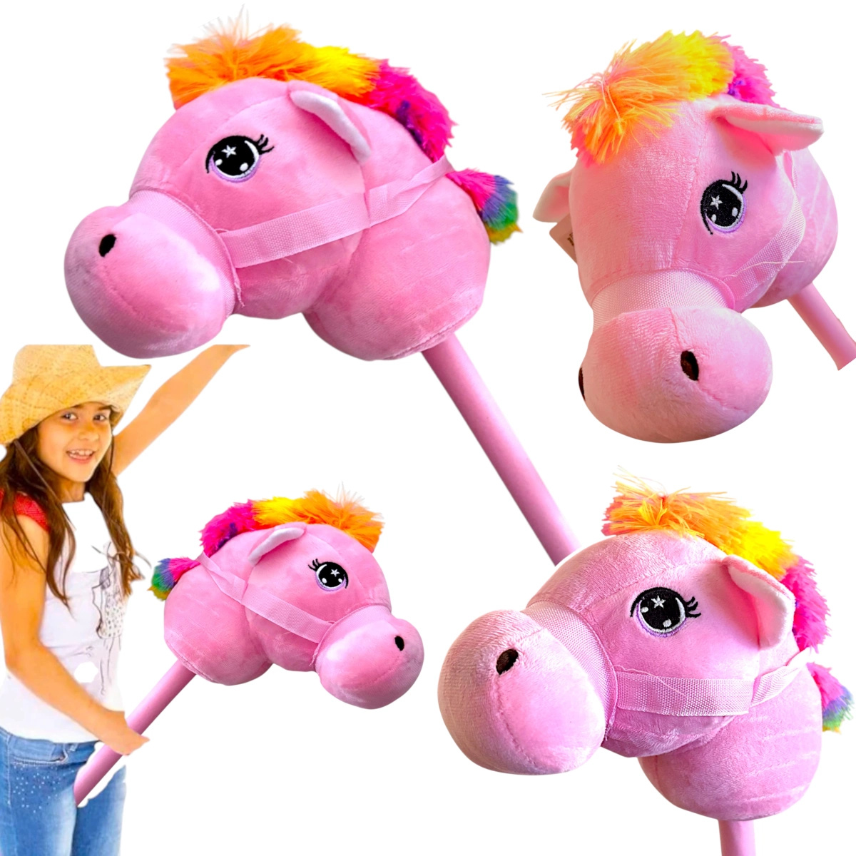 HOBBY HORSE KOŃ NA KIJU JEDNOROŻEC GŁOWA KONIA DŹWIĘK KONIK Z GRZYWĄ RŻY