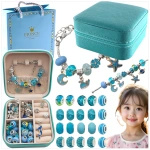 Zestaw do Robienia Bransoletek Koraliki Biżuterii Prezent Zawieszki Kuferek - NIEBIESKI
