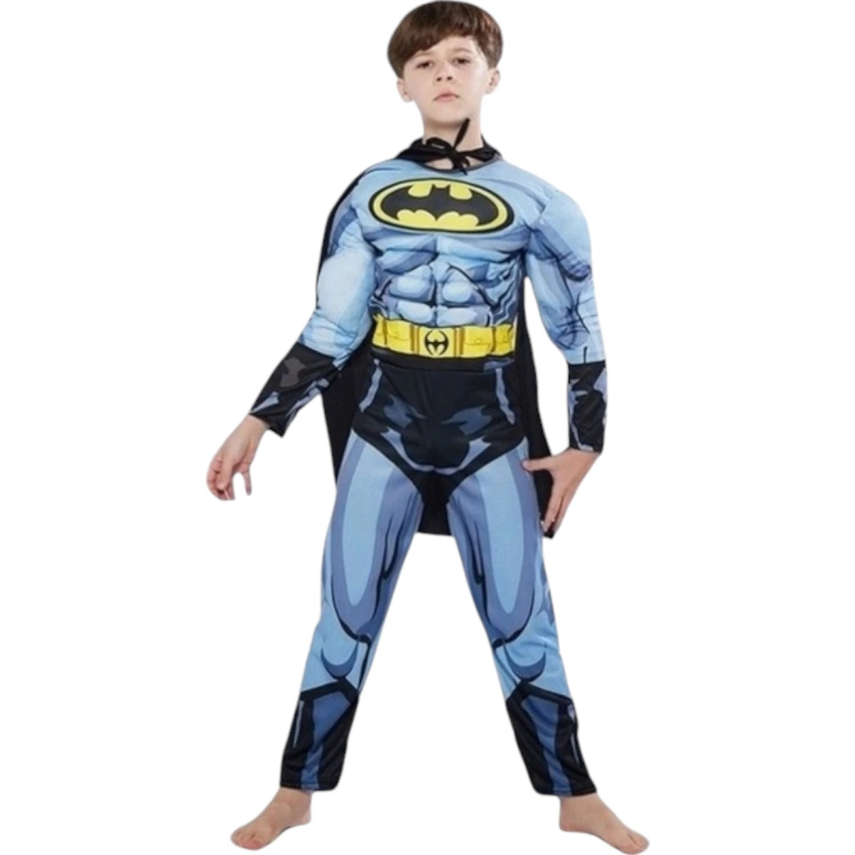 STRÓJ DLA CHŁOPCA PRZEBRANIE BATMAN PELERYNA GRUBY Z MIĘŚNIAMI roz 116-122