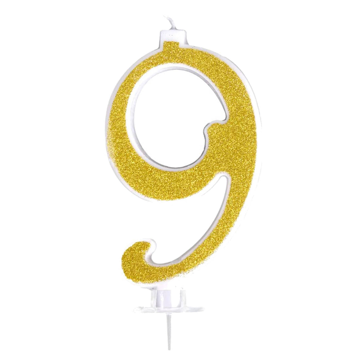 ŚWIECZKA URODZINOWA NA TORT CYFRA 9 ZŁOTA Z BROKATEM NA 9 URODZINY