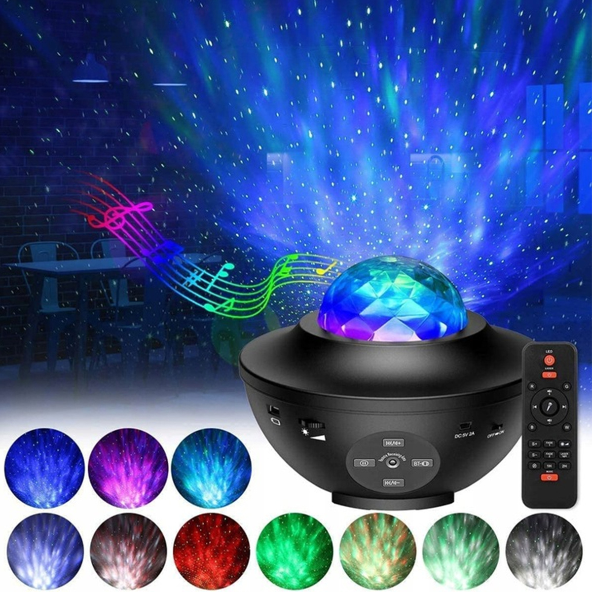 PROJEKTOR GWIAZD ZORZA POLARNA LAMPKA NOCNA DLA DZIECI USB BLUETOOTH PILOT