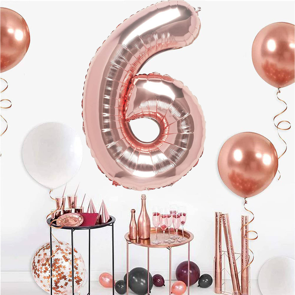 BALON FOLIOWY CYFRA 6 RÓŻOWE ZŁOTO NA URODZINY IMPREZĘ JUBILEUSZ 100cm
