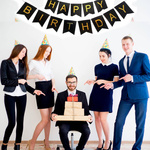 GIRLANDA URODZINOWA Z NAPISEM HAPPY BIRTHDAY CZARNA ZŁOTE NAPISY 200cm