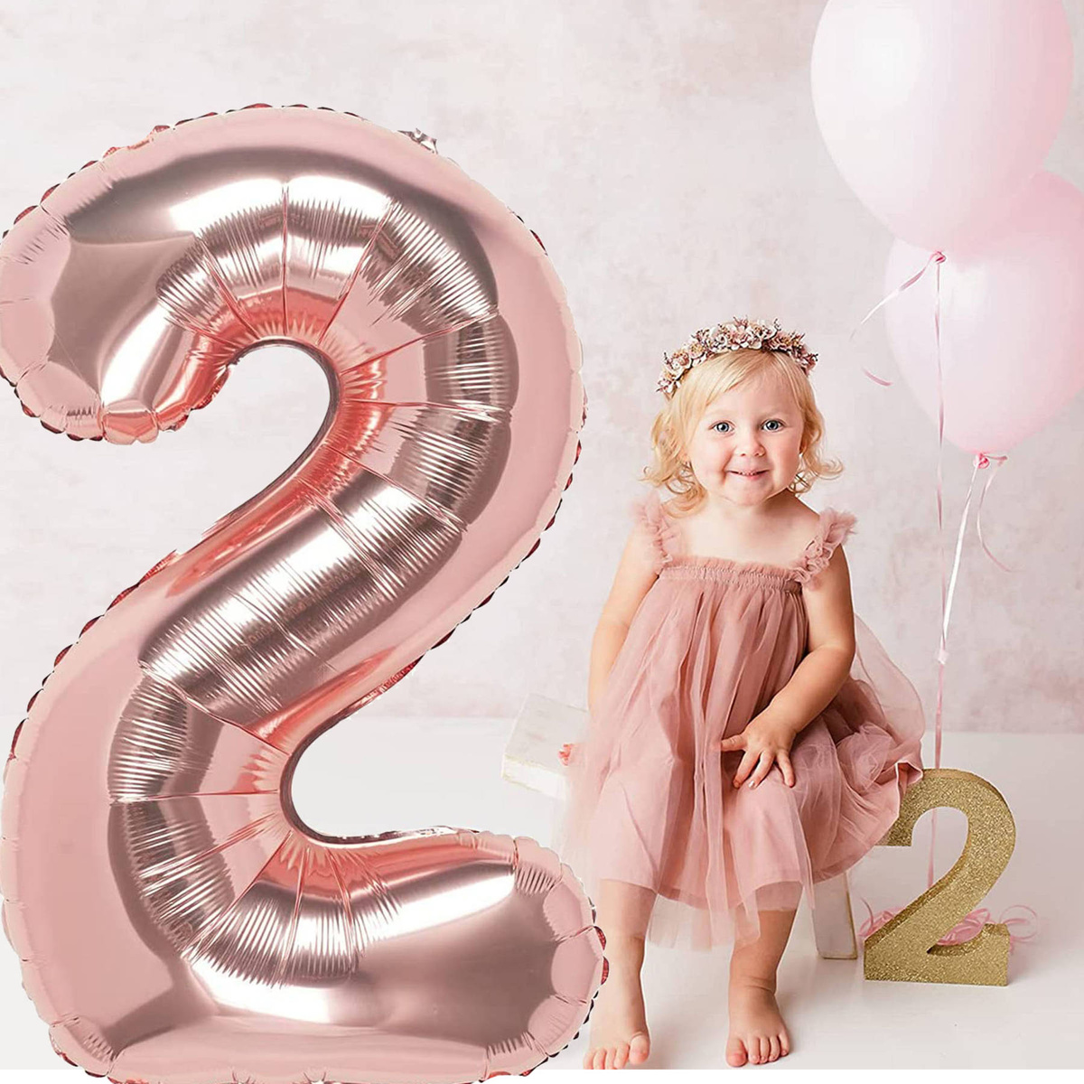 BALON FOLIOWY CYFRA 2 RÓŻOWE ZŁOTO NA URODZINY IMPREZĘ JUBILEUSZ 100cm