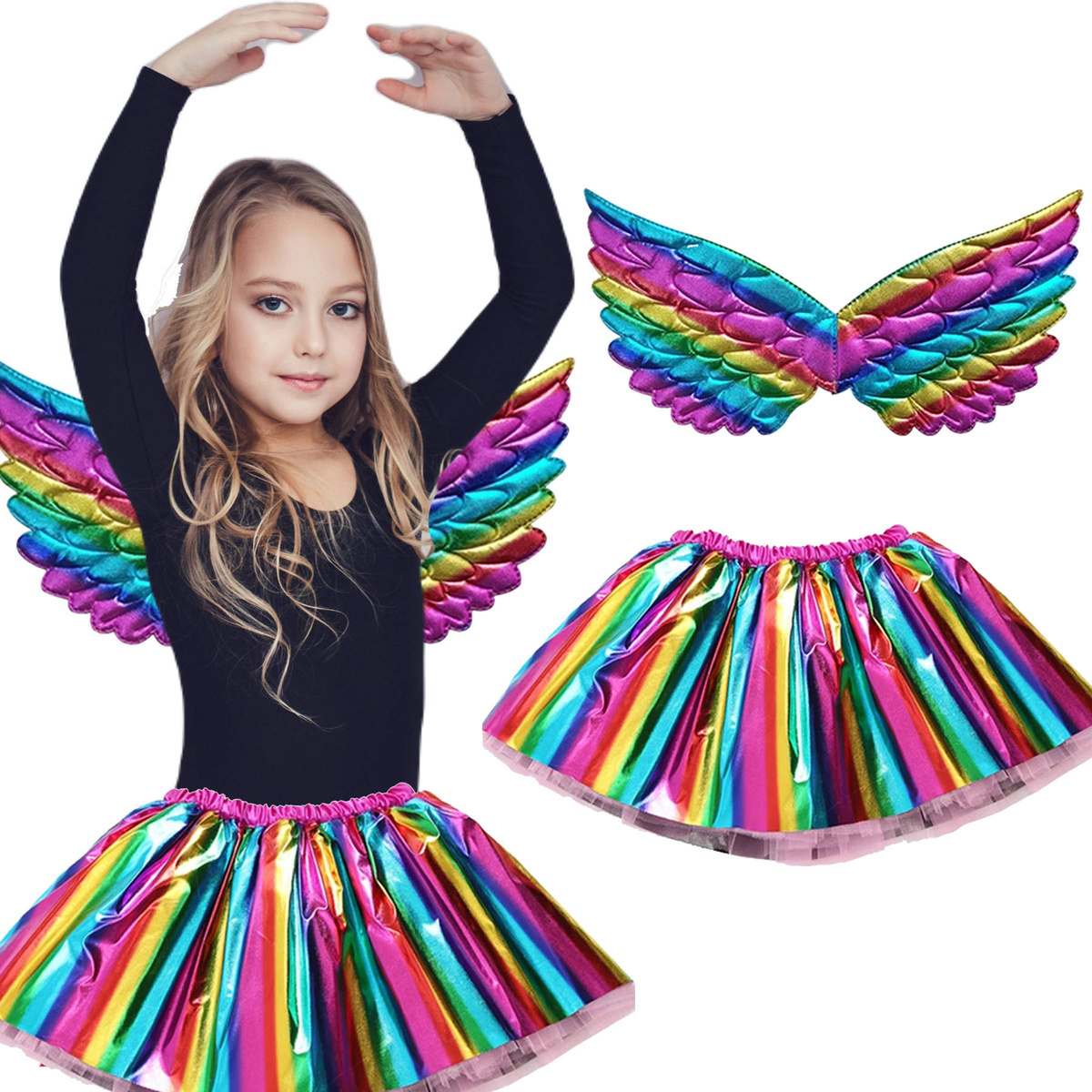 STRÓJ DLA DZIEWCZYNKI JEDNOROŻEC PEGAZ TĘCZOWY SPÓDNICZKA OPASKA PRZEBRANIE