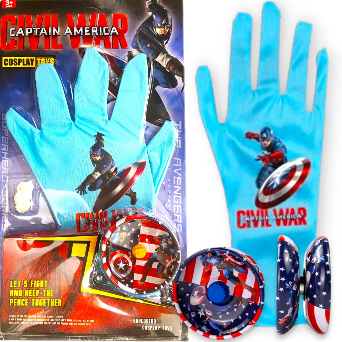 KAPITAN AMERYKA ZESTAW 2w1 RĘKAWICA JOJO DO STROJU ZABAWKA YOYO AVENGERS