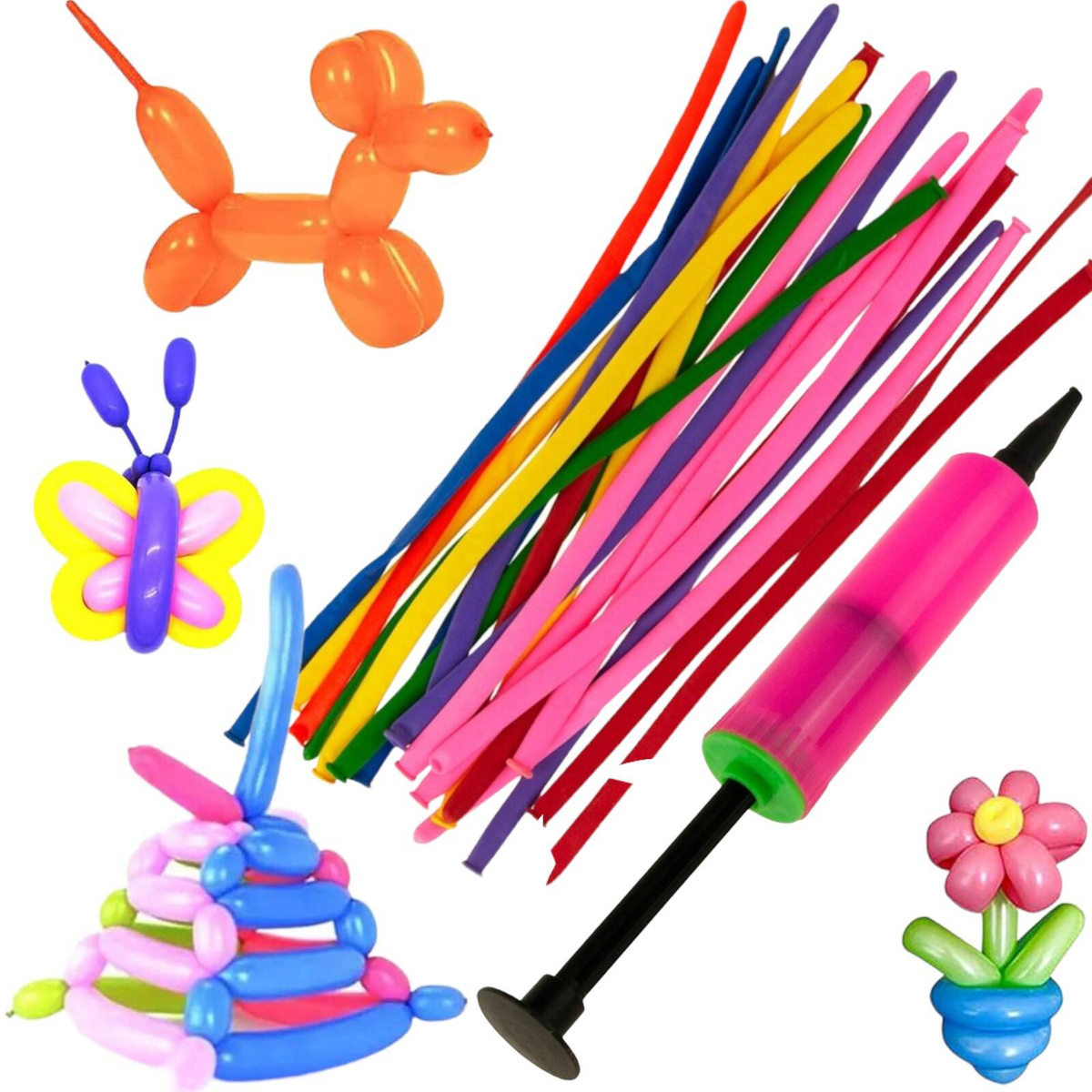 BALONY DO MODELOWANIA SKRĘCANIA 20SZT Z POMPKĄ RURKI KOLOROWE ZESTAW POMPKA