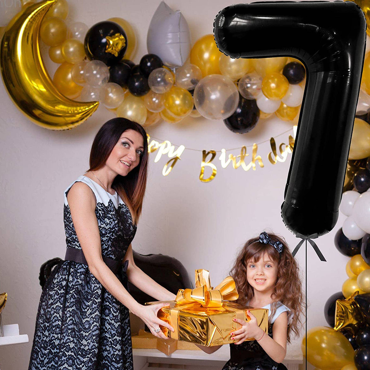 BALON FOLIOWY CYFRA 7 CZARNY NA URODZINY IMPREZĘ URODZINOWĄ 40cm