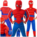 STRÓJ SPIDERMAN GRUBY Z MIĘŚNIAMI MASKA KOSTIUM PRZEBRANIE CHŁOPCA 122-128