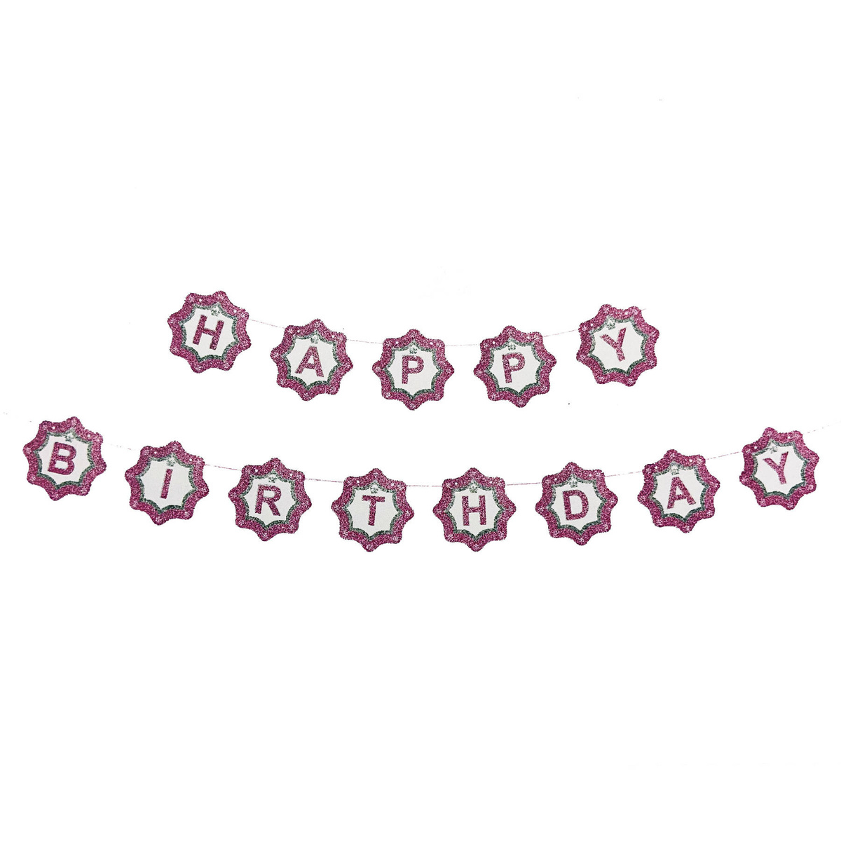 GIRLANDA URODZINOWA Z NAPISEM HAPPY BIRTHDAY RÓŻOWA Z BROKATEM NAPISY 200cm