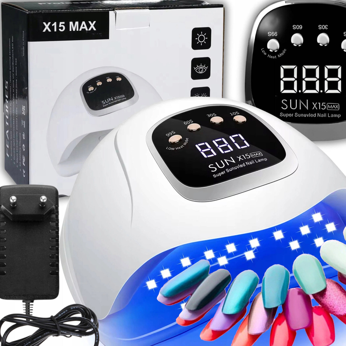 LAMPA DO PAZNOKCI UV LED 280W DO HYBRYD ŻELI MOCNA HYBRYDY SUN X15 MAX