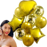 ZESTAW ZŁOTYCH BALONÓW SERCA GWIAZDKI KONFETTI 10szt. BALONY ZŁOTE