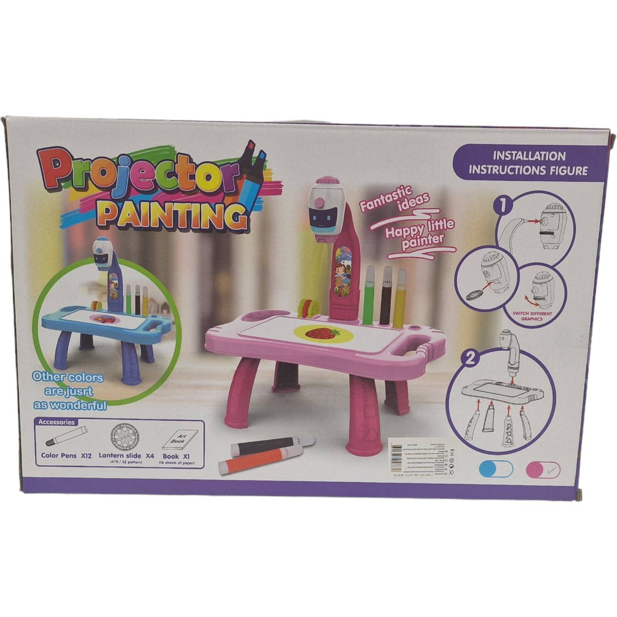 TABLICA DO RYSOWANIA PROJEKTOR STOLIK ŚWIATŁO DŹWIĘK 32 OBRAZKI BIURKO AKC