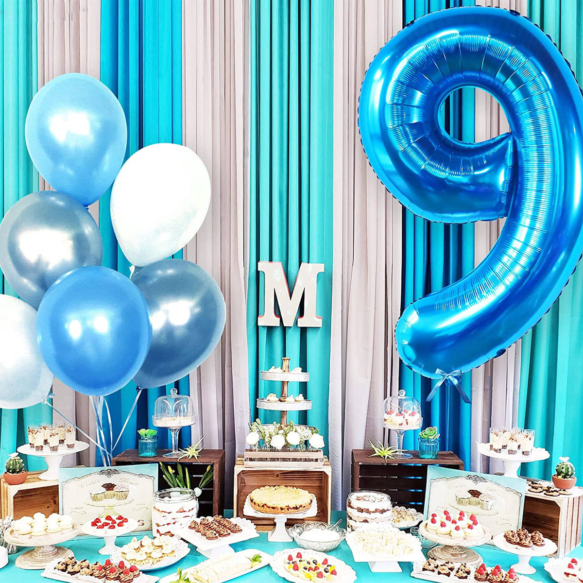 BALON FOLIOWY CYFRA 9 NIEBIESKI  NA URODZINY IMPREZĘ JUBILEUSZ 100cm