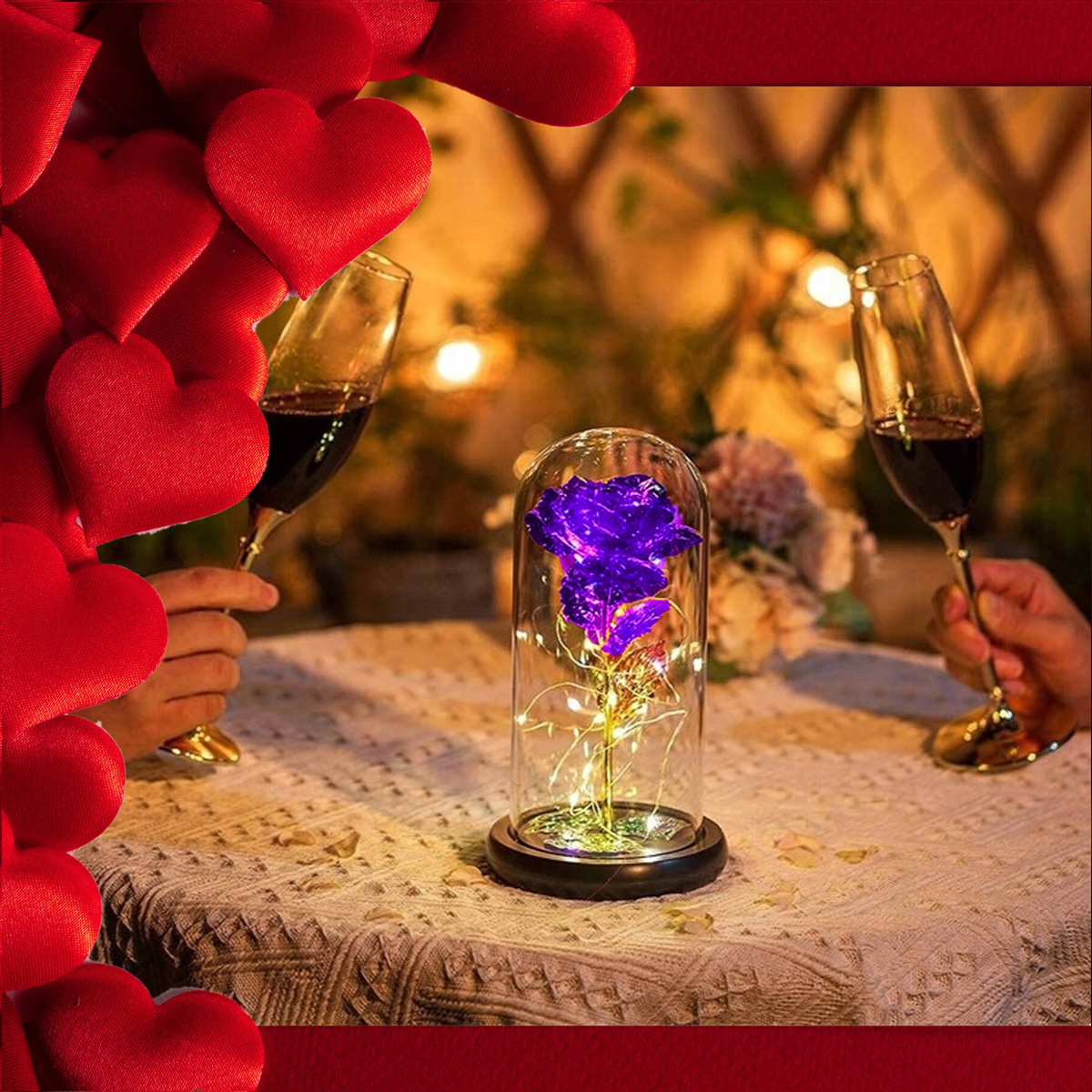 WIECZNA RÓŻA W SZKLE ŚWIECĄCA ŚWIECI LED FLOWERBOX BUKIET KWIATY NA PREZENT